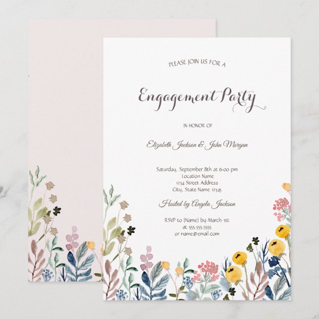 Colourful Watercolor Wildflower Meadow Invitation (Front/Back)