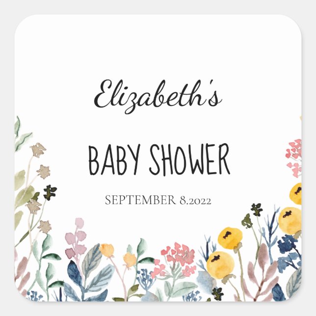 Colourful Watercolor Wildflower Meadow  Square Sticker (Front)