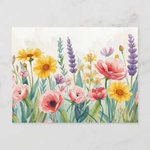 Colourful Watercolor Wildflower Postcard