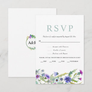 Colourful watercolor wildflower spring wedding RSVP card