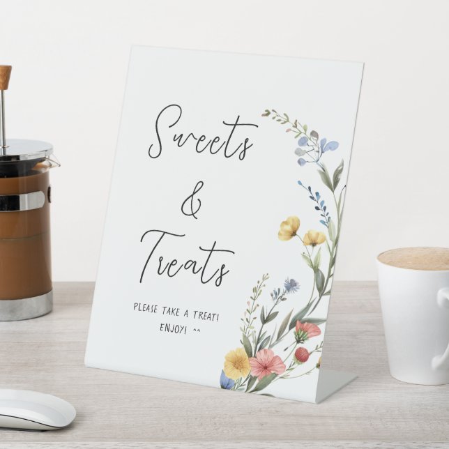 Colourful Watercolor Wildflower Sweets & Treats Pedestal Sign (In SItu)