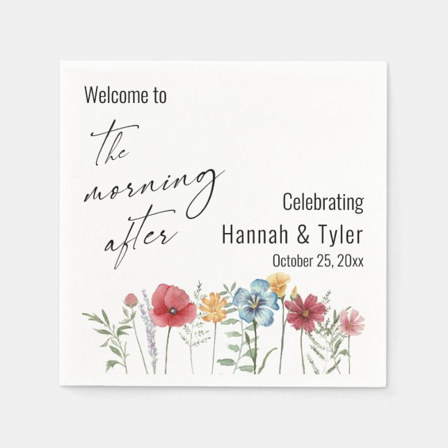 Colourful Watercolor Wildflower The Morning After Napkin (Front)