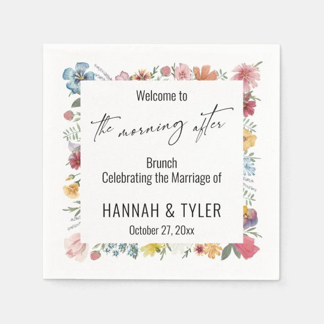 Colourful Watercolor Wildflower The Morning After Napkin (Front)