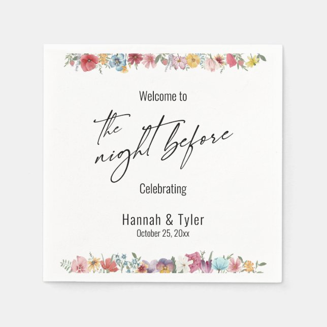 Colourful Watercolor Wildflower The Night Before Napkin (Front)