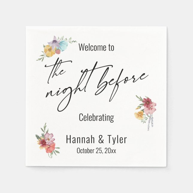 Colourful Watercolor Wildflower The Night Before Napkin (Front)