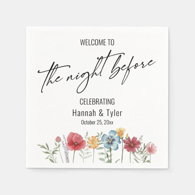 Colourful Watercolor Wildflower The Night Before Napkin (Front)