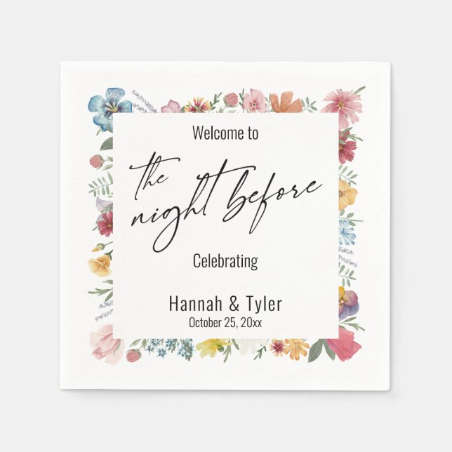 Colourful Watercolor Wildflower The Night Before Napkin (Front)