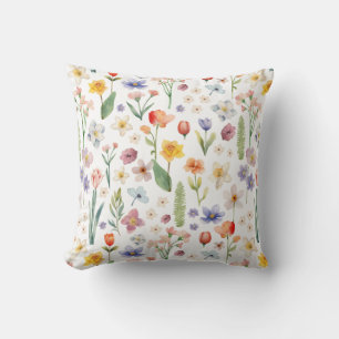 Colourful Watercolor Wildflower Throw Pillow 