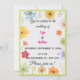 Colourful Watercolor Wildflower Wedding Invitation