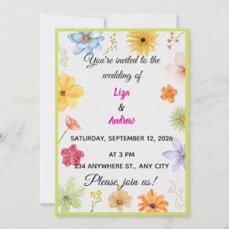 Colourful Watercolor Wildflower Wedding Invitation