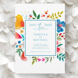 Colourful Watercolor Wildflower Wedding Save The Date