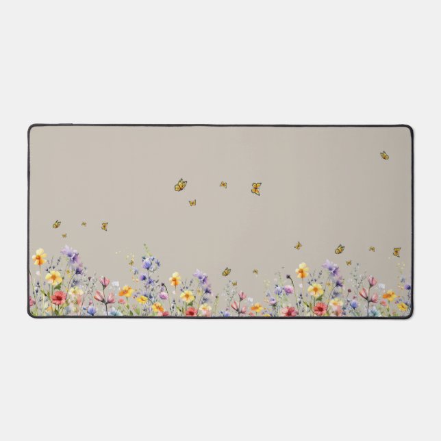 Colourful Watercolor Wildflower with Butterfly Desk Mat (Front)