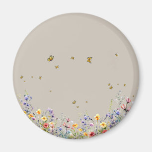 Colourful Watercolor Wildflower with Butterfly Magnet