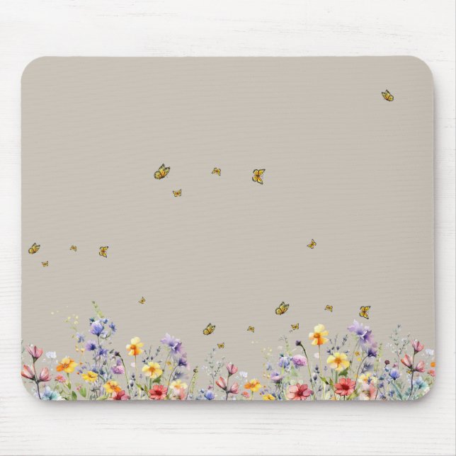 Colourful Watercolor Wildflower with Butterfly Mouse Mat (Front)