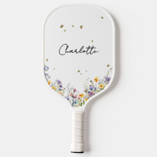 Colourful Watercolor Wildflower with Butterfly Pickleball Paddle