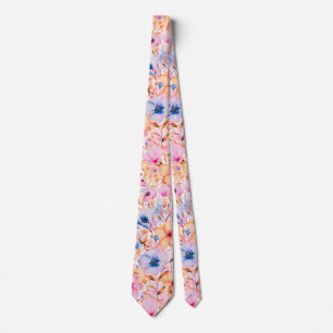 Colourful Watercolor Wildflowers Floral Pattern Tie