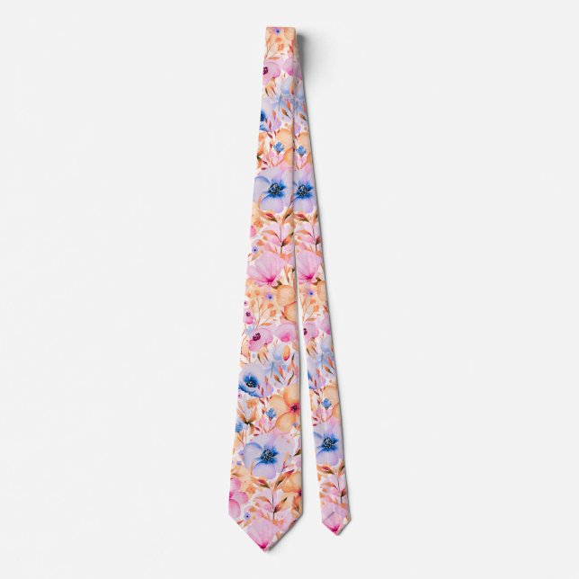 Colourful Watercolor Wildflowers Floral Pattern Tie (Front)