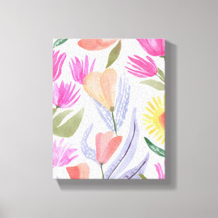 Colourful Watercolor Wildflowers   Hand Painted Canvas Print