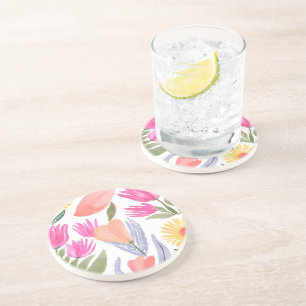 Colourful Watercolor Wildflowers Hand Painted Coaster
