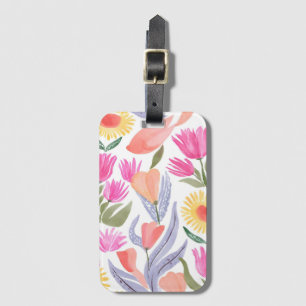 Colourful Watercolor Wildflowers Hand Painted Luggage Tag
