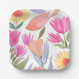 Colourful Watercolor Wildflowers   Hand Painted Paper Plate