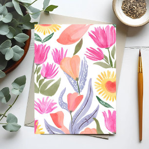 Colourful Watercolor Wildflowers   Hand Painted Postcard