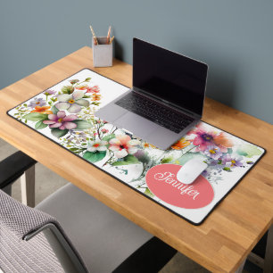 Colourful Watercolor Wildflowers Personalised Desk Mat