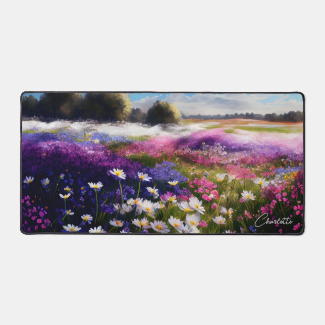 Colourful Watercolor Wildflowers Personalised Name Desk Mat (Front)