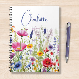 Colourful Watercolor Wildflowers Personalised Name Notebook