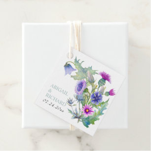 Colourful watercolor wildflowers spring wedding favour tags