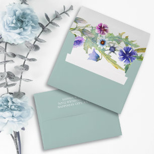 Colourful watercolor wildflowers wedding envelope