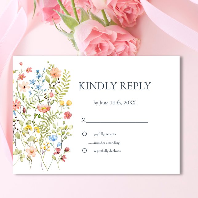 Colourful Watercolor Wildflowers Wedding RSVP (Creator Uploaded)