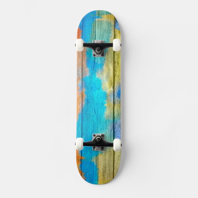 Colourful Watercolor Wood Abstract #3 Skateboard (Front)
