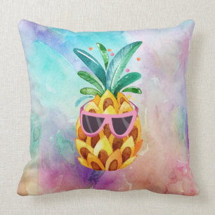 Colourful Watercolors background Cute Pineapple Cushion