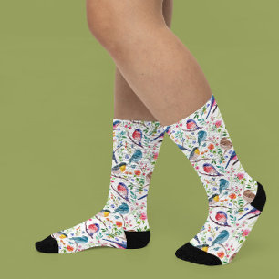 Colourful watercolors birds and flowers pattern socks