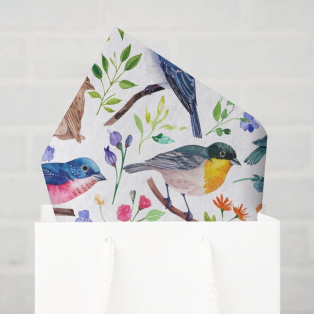 Colourful watercolors birds and flowers pattern tissue paper (Gift Bag)