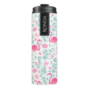 Colourful Watercolors Flamingos & Tropical Flowers Thermal Tumbler