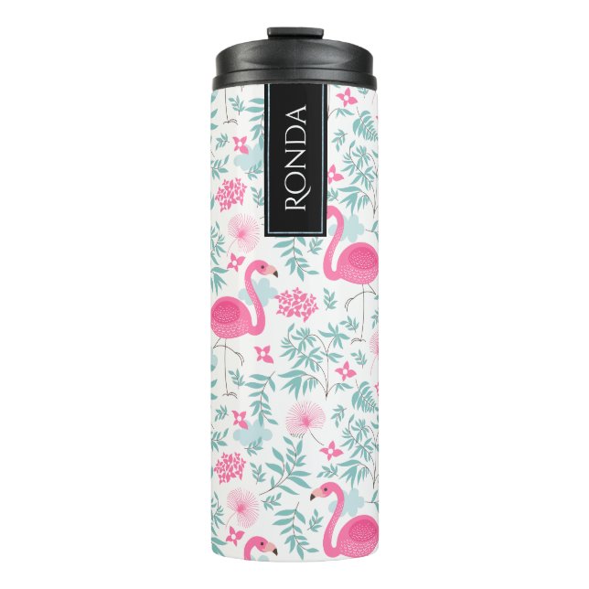 Colourful Watercolors Flamingos & Tropical Flowers Thermal Tumbler (Front)