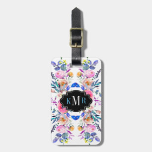 Colourful Watercolors Floral Design Monogram Luggage Tag