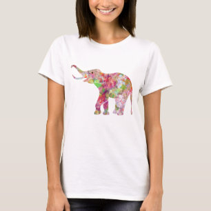 Colourful Watercolors Floral Elephant T-Shirt