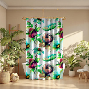 Colourful Watercolors Floral Seamless Pattern Shower Curtain