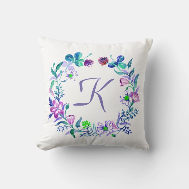 Colourful Watercolors Floral Wreath Illustration Cushion (Front)