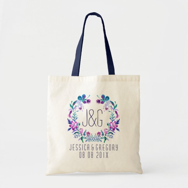 Colourful Watercolors Floral Wreath Tote Bag (Front)