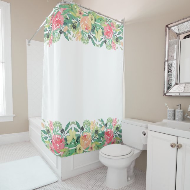 Colourful Watercolors Flowers Border Shower Curtain (In Situ)