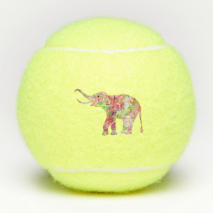 Colourful watercolors flowers elephant illustratio tennis balls