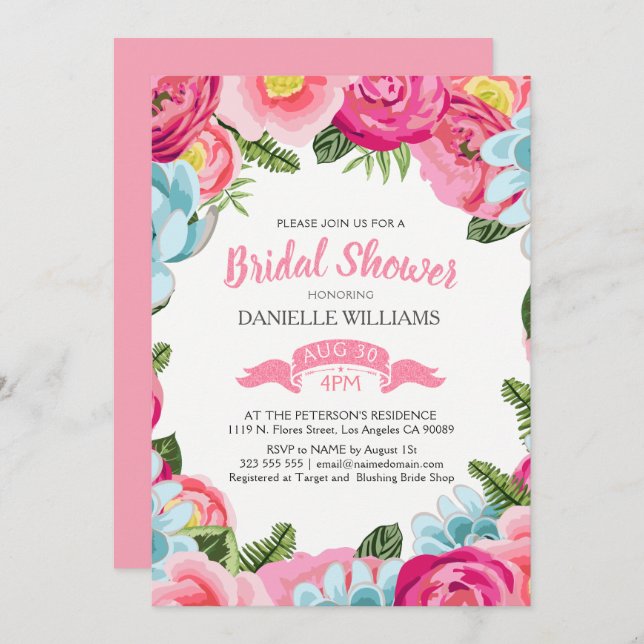 Colourful Watercolors Flowers Frame Invitation (Front/Back)