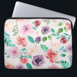 Colourful Watercolors Flowers Pattern Laptop Sleeve<br><div class="desc">Elegant modern colourful flowers pattern watercolors illustration with custom monogram.</div>