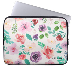 Colourful Watercolors Flowers Pattern Laptop Sleeve