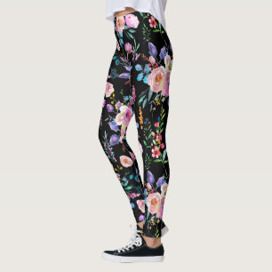 Colourful Watercolors Flowers Patternl Leggings