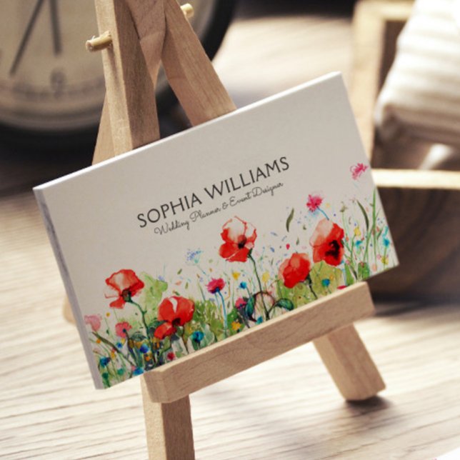 Colourful Watercolors Flowers & Red Poppies Business Card (Creator Uploaded)